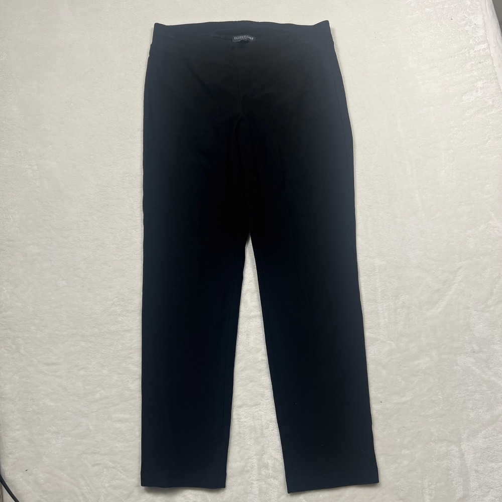 Eileen Fisher Petite Black Stretch Crepe Straight Leg Pull On Pant PP/PTP Luxury